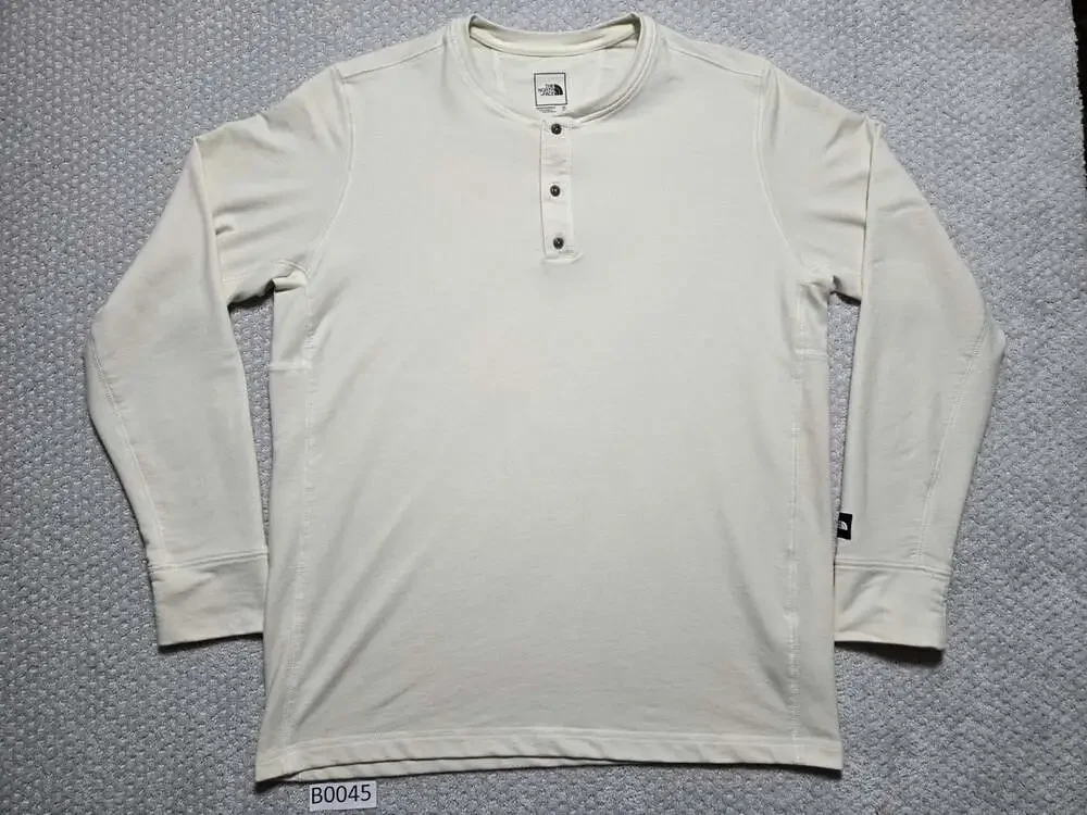The North Face Mens Off White Long Sleeve Henley Shirt Size XL